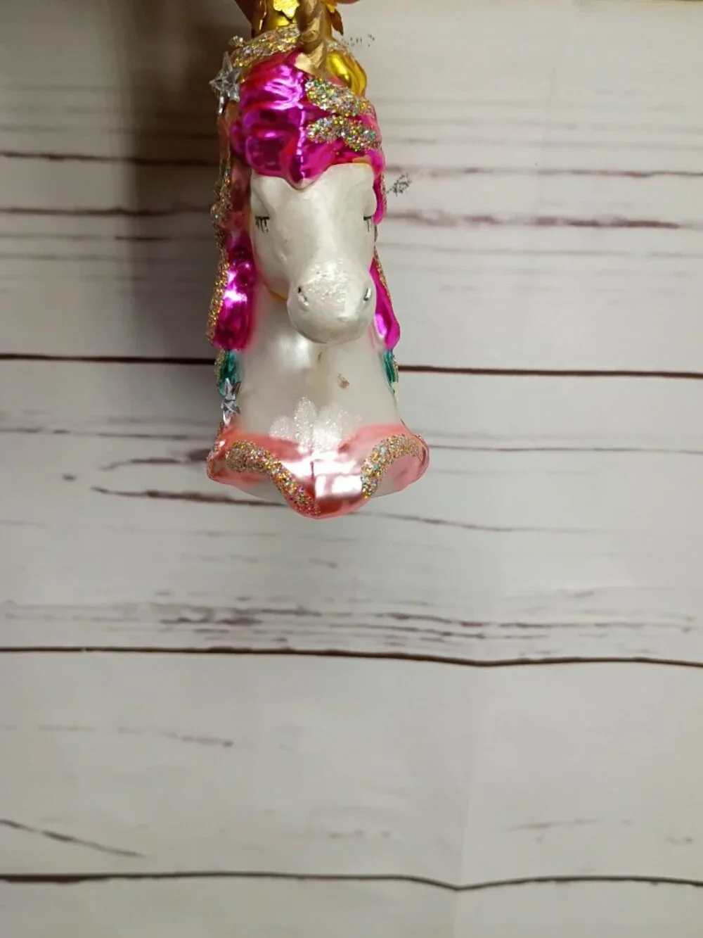 Rainbow Glass Unicorn Christmas Ornament With Glitter Accents Mythical Fantasy H